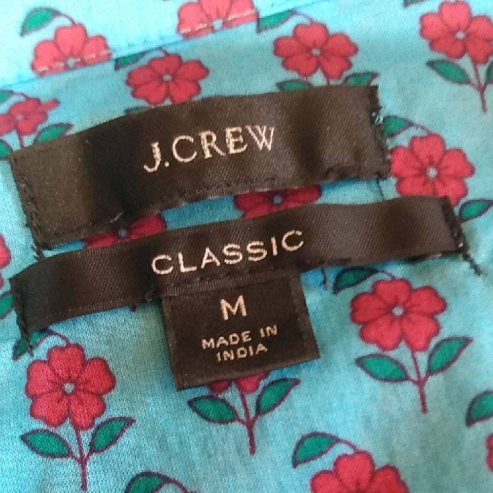 J. Crew Re-imagined Blue Button-up Floral Shirt with Pink Floral Accents WMNS -M - Picture 6 of 15